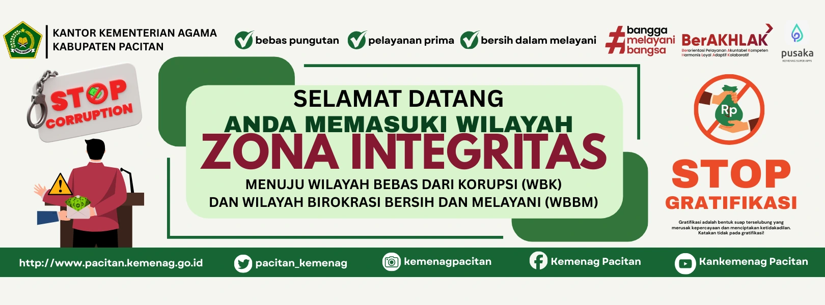 Banner Zona Integritas: Wilayah Bebas Korupsi dan Wilayah Birokrasi Bersih dan Melayani